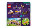 LEGO Friends horse trailer set with figures, horses, and accessories.