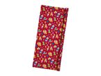Rotolo di carta da regalo rossa con animali da festa e palloncini.
