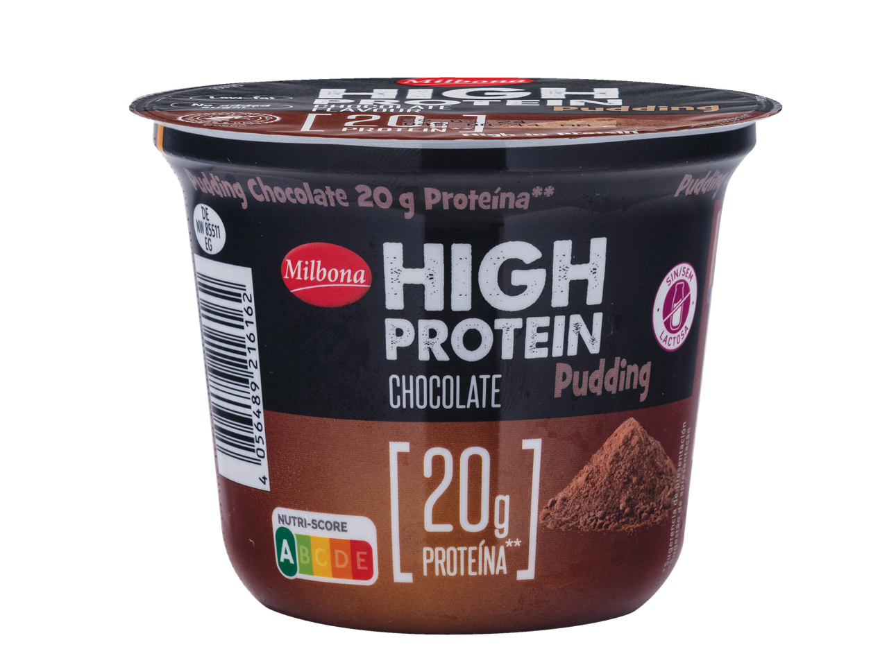 Pudim de chocolate Milbona, rico em proteínas.