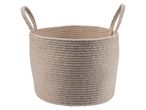 Cream-colored woven storage basket with handles