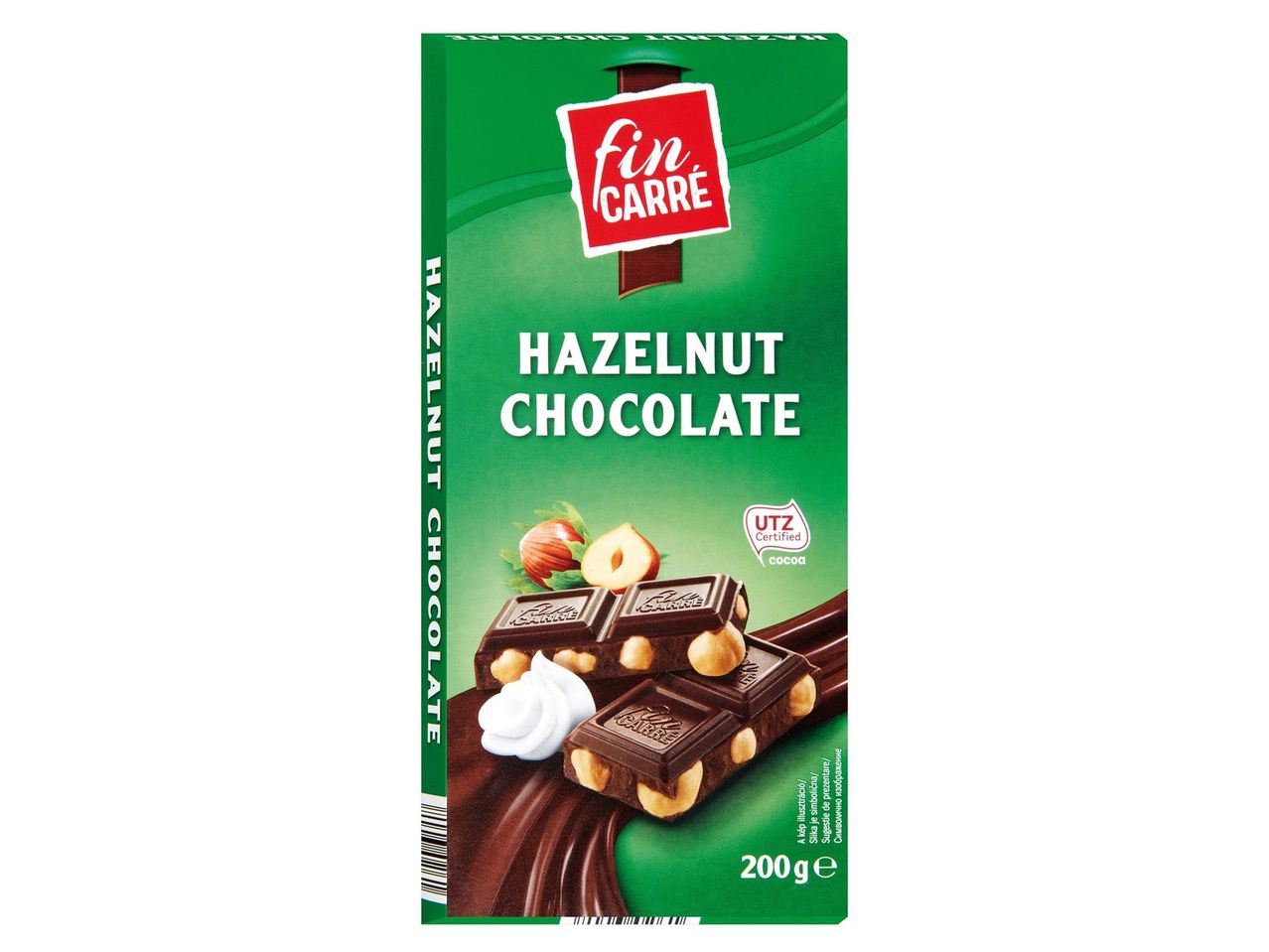 Fin Carré: 200g mogyorós csokoládé.