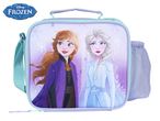 Frozen-themed lunch bag featuring Anna and Elsa, with a side mesh pocket.