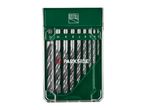A set of drill bits in a green and clear plastic case, with sizes 3 to 12 visible.