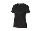 Black short-sleeved athletic t-shirt with a subtle textured pattern and a small grey logo.