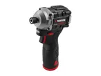 Cordless impact driver with a black and gray body and red accents.