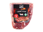 Vakuumsko pakiran T-bone steak z oznako »Zorjen min. 10 dni« in »Slovenski izdelek«.