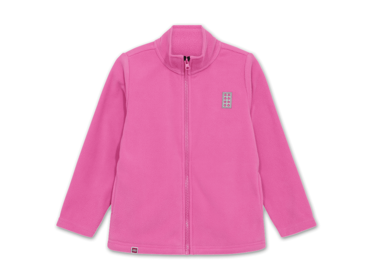 Rosa Fleecejacke für Kinder mit Reißverschluss und Stehkragen.