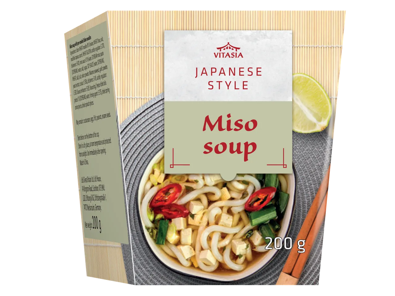 Vitasia Japanese Style Miso Soup Cup with Udon noodles, tofu, and chili, 200g.