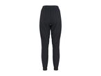 Rear view of dark blue women's joggers with an elastic waistband and cuffed ankles.
