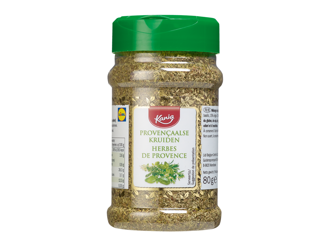 Mélange d'épices Kania Herbes de Provence dans un pot transparent de 80g.