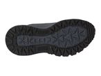 Bottom view of a black hiking shoe with a textured sole.