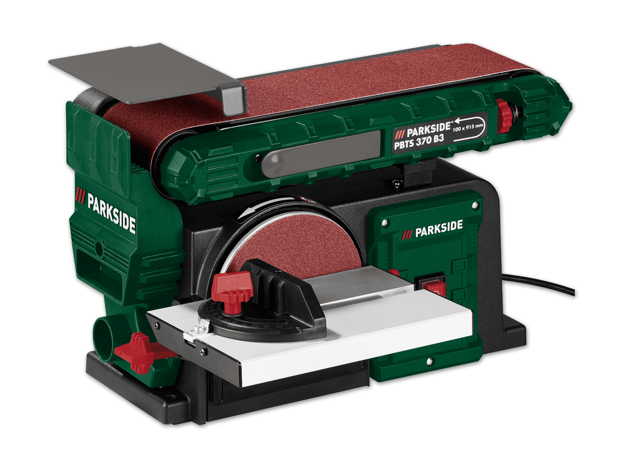 Parkside PBTS 370 B3 Schleifmaschine mit Bandschleifer und Tellerschleifer.