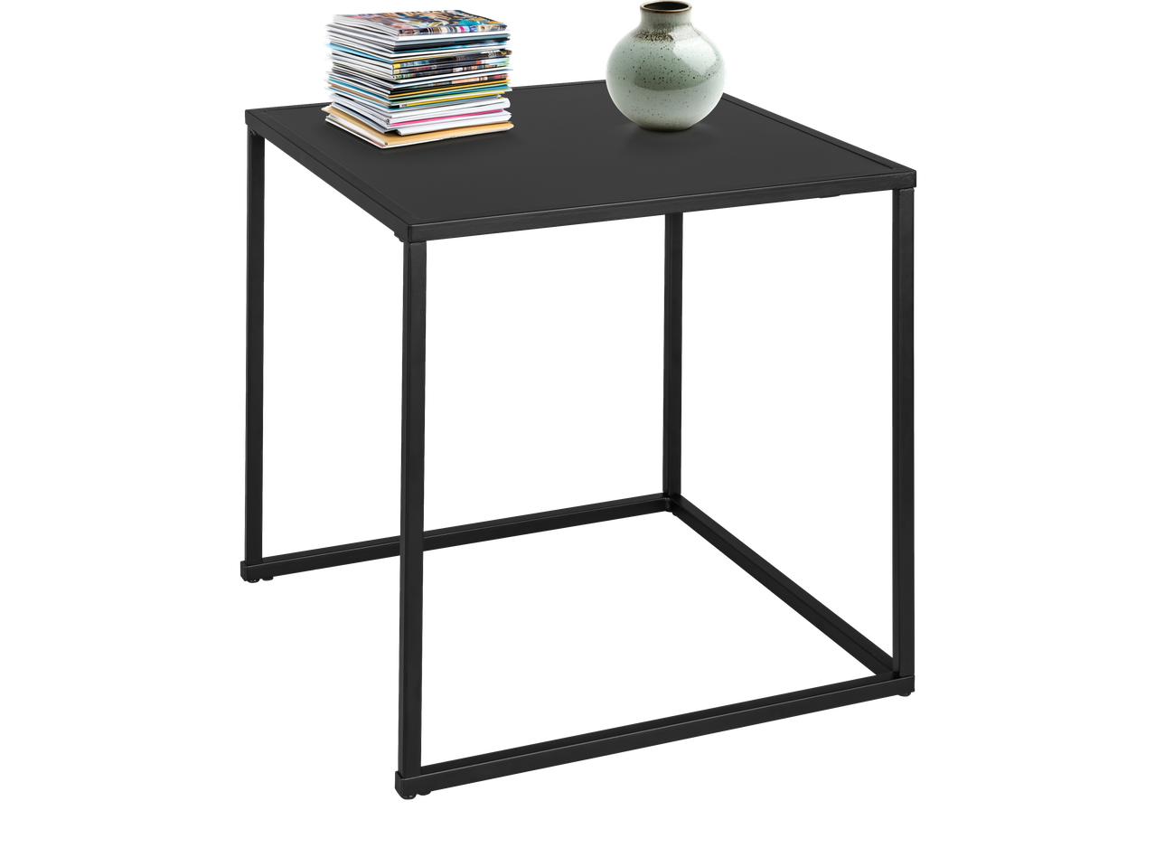 LIVARNO abilaudade komplekt: must laud ajakirjade virna ja vaasiga.