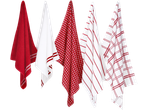 W5 Kitchen Hand Towel & Tea Towel Set: red and white towels with stripes and checks