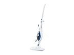 A white and dark gray handheld steam mop cleaner.