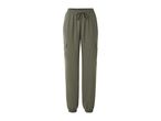 Olive green jogger pants with drawstring waist.