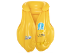 Жълта надуваема жилетка за плуване с щампа на октопод и надпис „Swim Safe ABC“.