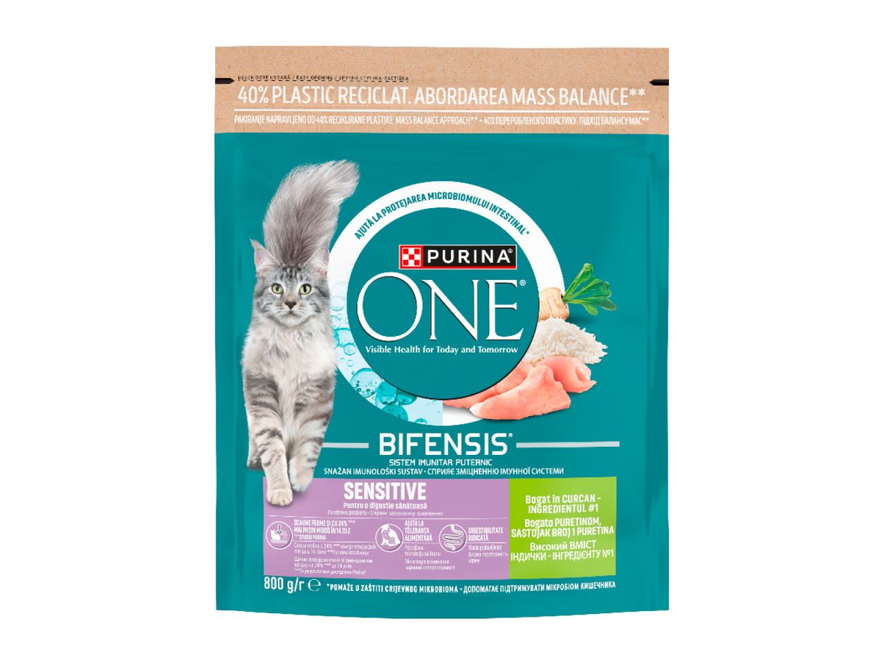 Punga de mâncare umedă pentru pisici Purina ONE, cu somon și legume.