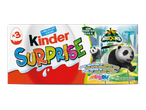 Kinder Surprise eieren met Natoon-thema, inclusief een panda en de tekst 'Speel, ontdek en heb plezier met jouw kind in Applaydu'.