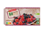 Boîte de fruits rouges bio surgelés avec Nutri-Score A et logo AB.
