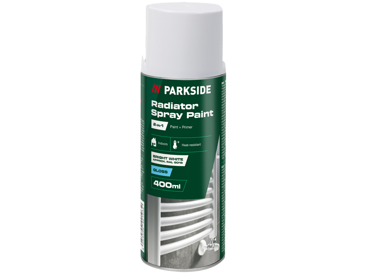 Tinta spray para radiadores PARKSIDE, 2 em 1, branco brilhante, 400ml, brilho