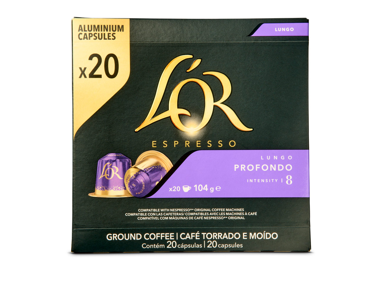20 L'OR Espresso Lungo Profondo capsules, compatibel met Nespresso.