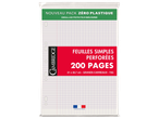 Paquet de 200 feuilles simples perforées, grands carreaux, 21x29,7 cm, 70g, emballage zéro plastique.