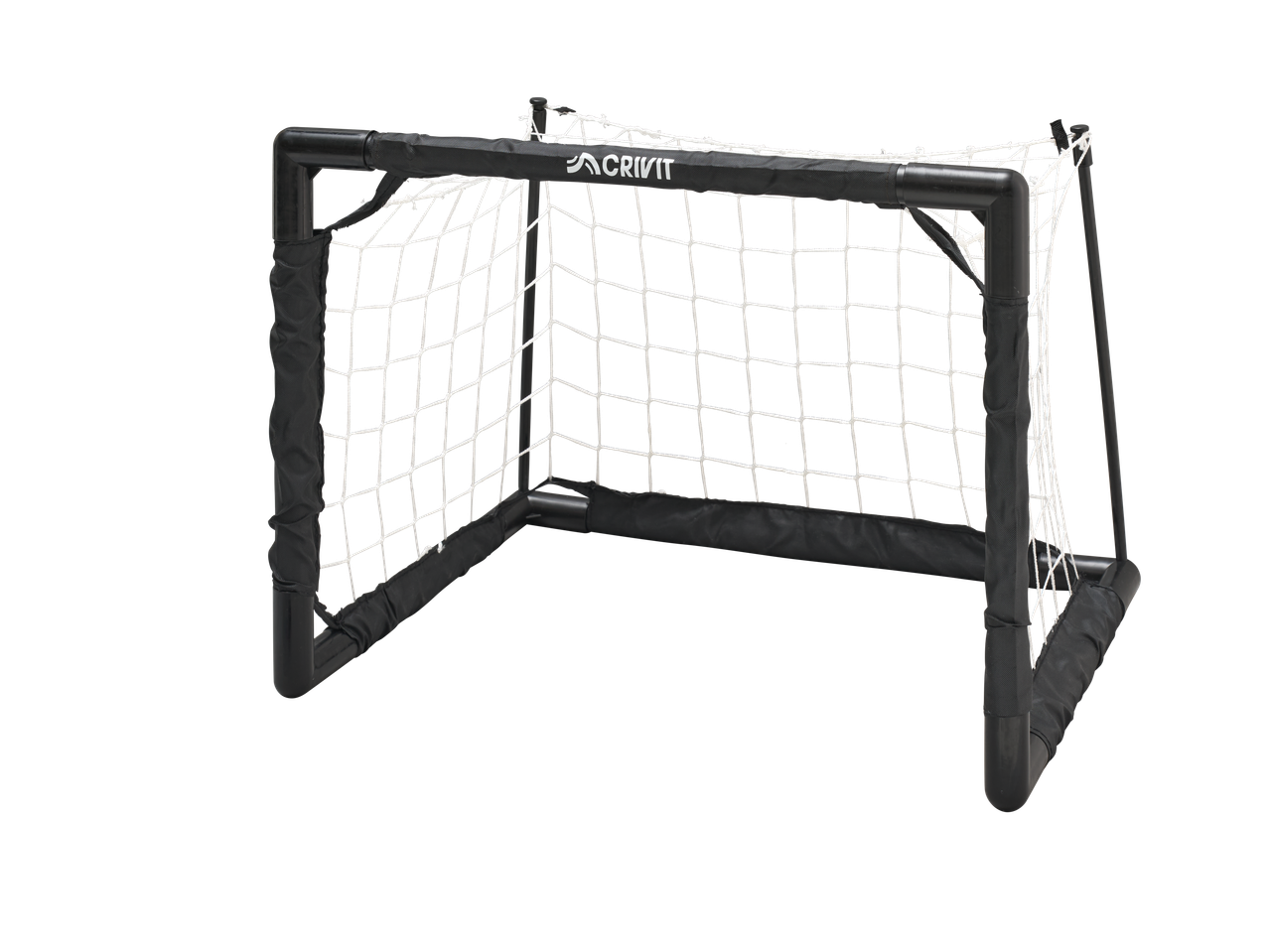 Melni CRIVIT futbola vārti ar baltu tīklu