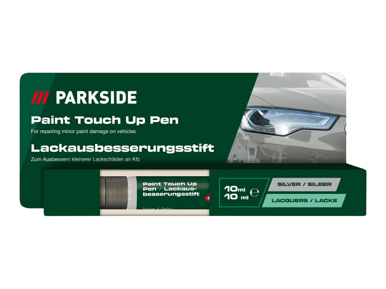 Paint touch-up pen for vehicles, 10ml, silver lacquer.