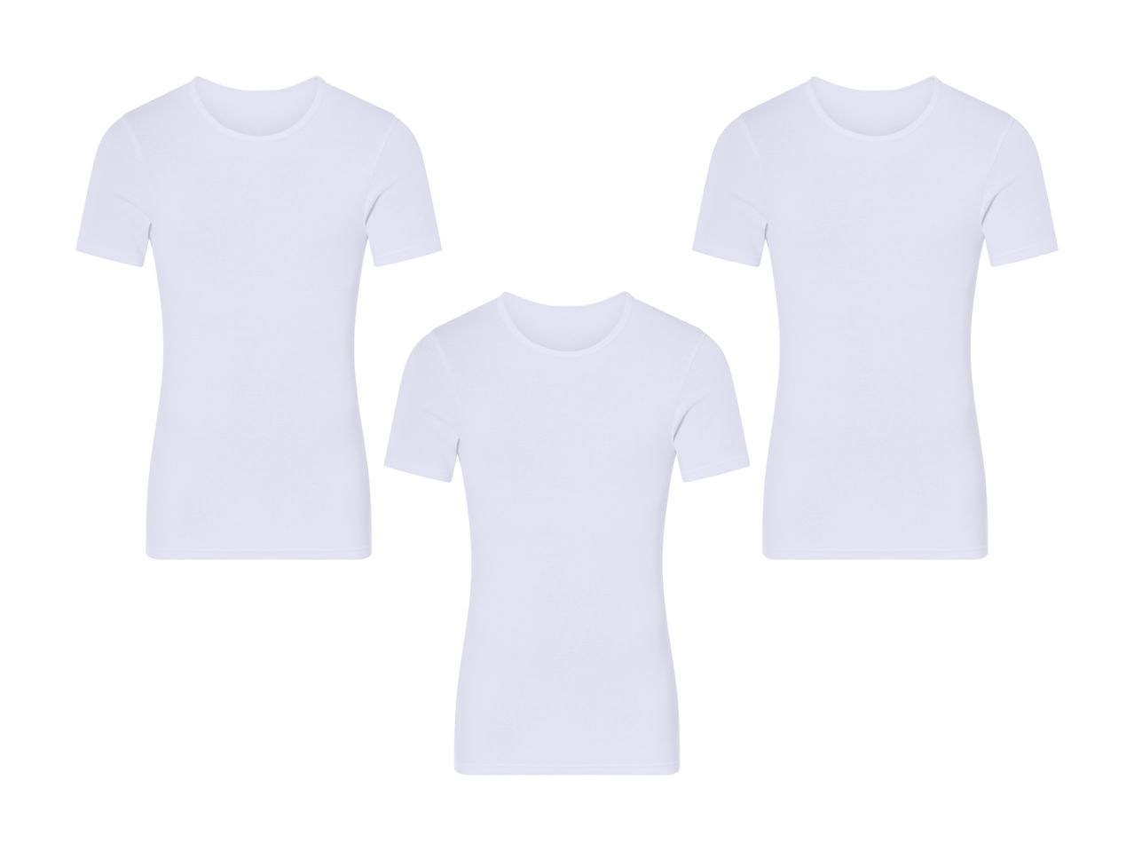 Tre hvide t-shirts.