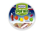 Sour Mix fruit and cola flavored gummy candies in a round container, 1100g.