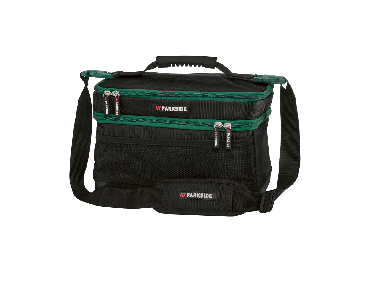 Bolsa de ferramentas Parkside preta e verde.