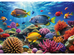 Spilgta zemūdens aina ar krāsainām zivīm un koraļļiem, ideāli piemērota Lupilu puzlei.