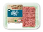 500g Vilstrupgaard hakket dansk gris (8-12% fedt) i plastbakke.