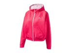 Pink full-zip hoodie with a white logo on the chest and a white mesh-lined hood.