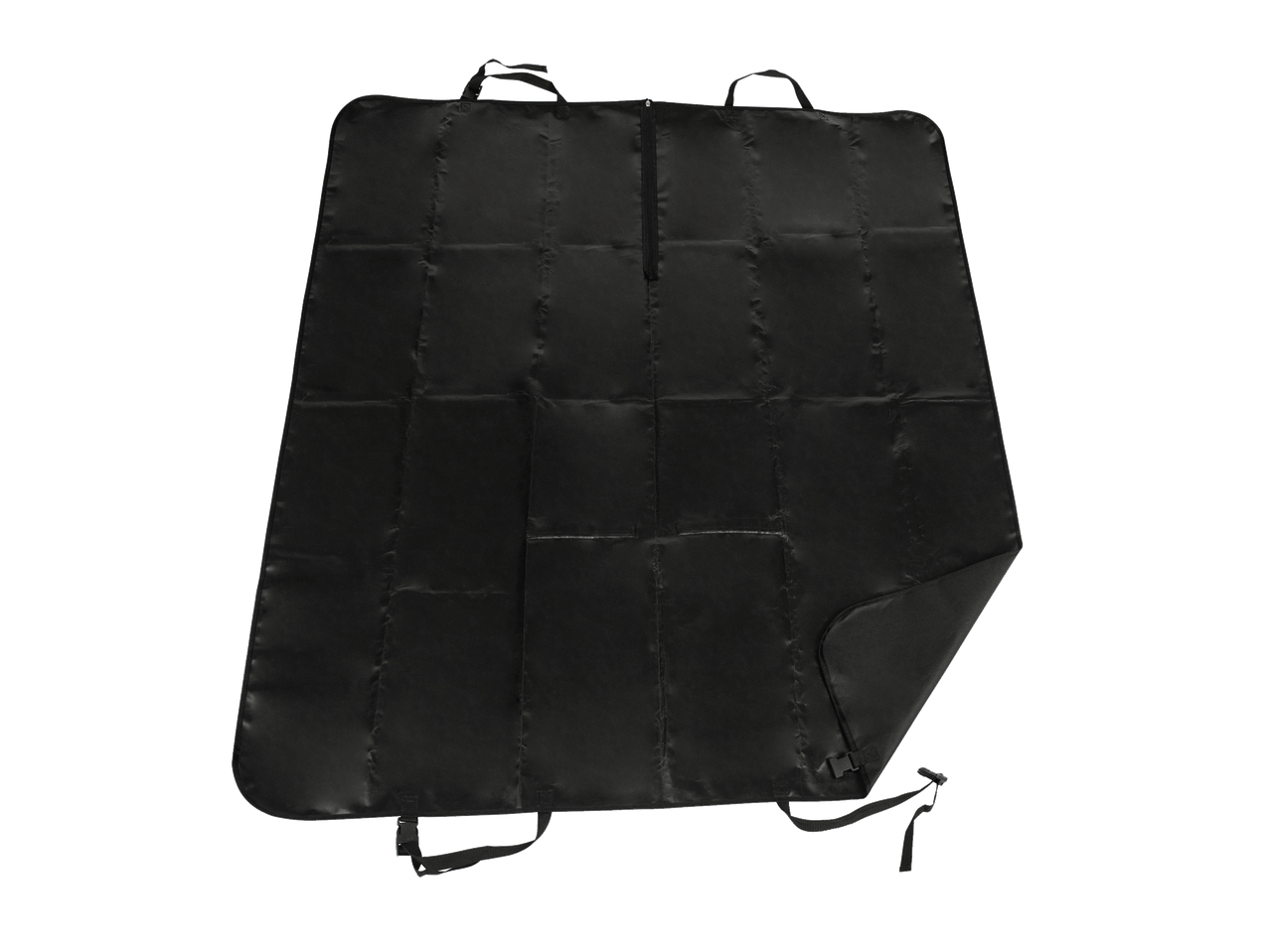 Juodas automobilio sėdynės užvalkalas su dirželiais ir užtrauktuku