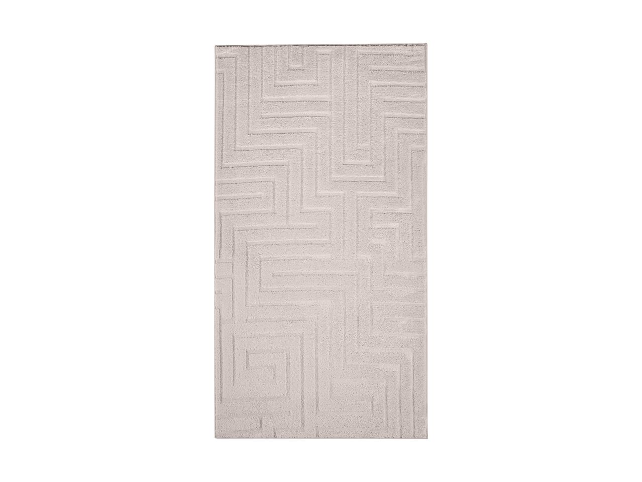 Beige badeværelsesmåtte med et geometrisk mønster.