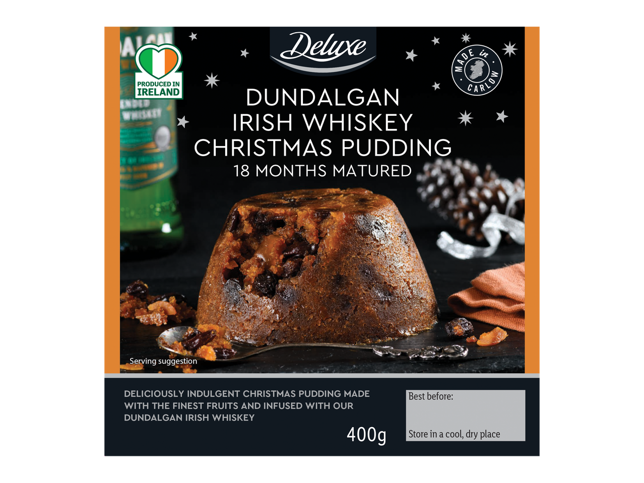 Deluxe Dundalgan Irish Whiskey Christmas Pudding, 18 months matured, 400g.