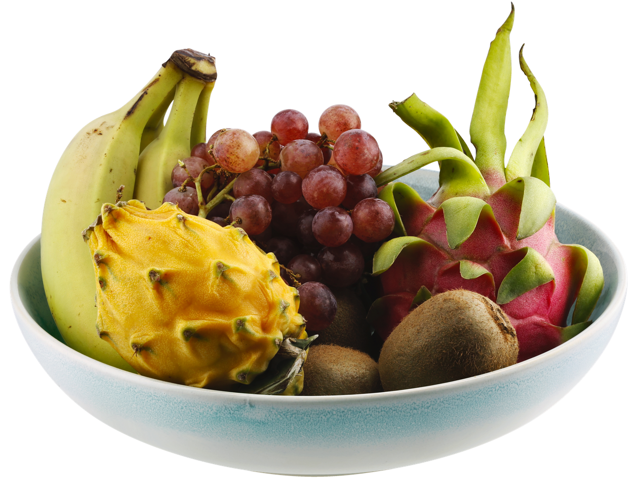 SILVERCREST Servierschale mit Bananen, Trauben, Drachenfrucht und Kiwis.