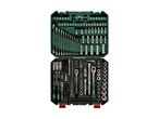 A comprehensive 216-piece socket and wrench set in a dark green case, featuring various tools.