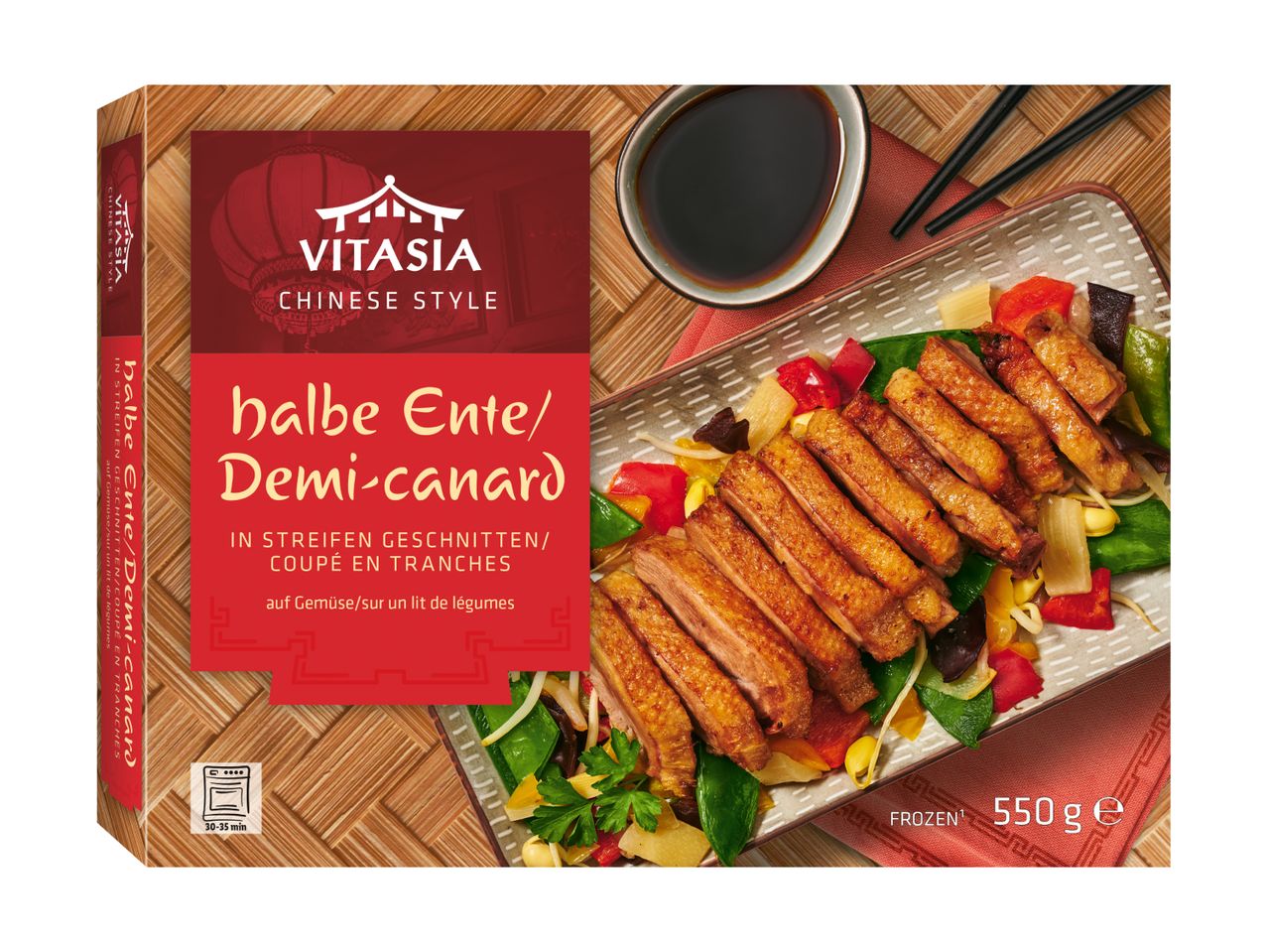 Vitasias chinesische Ente, halb, in Streifen geschnitten, 550g.