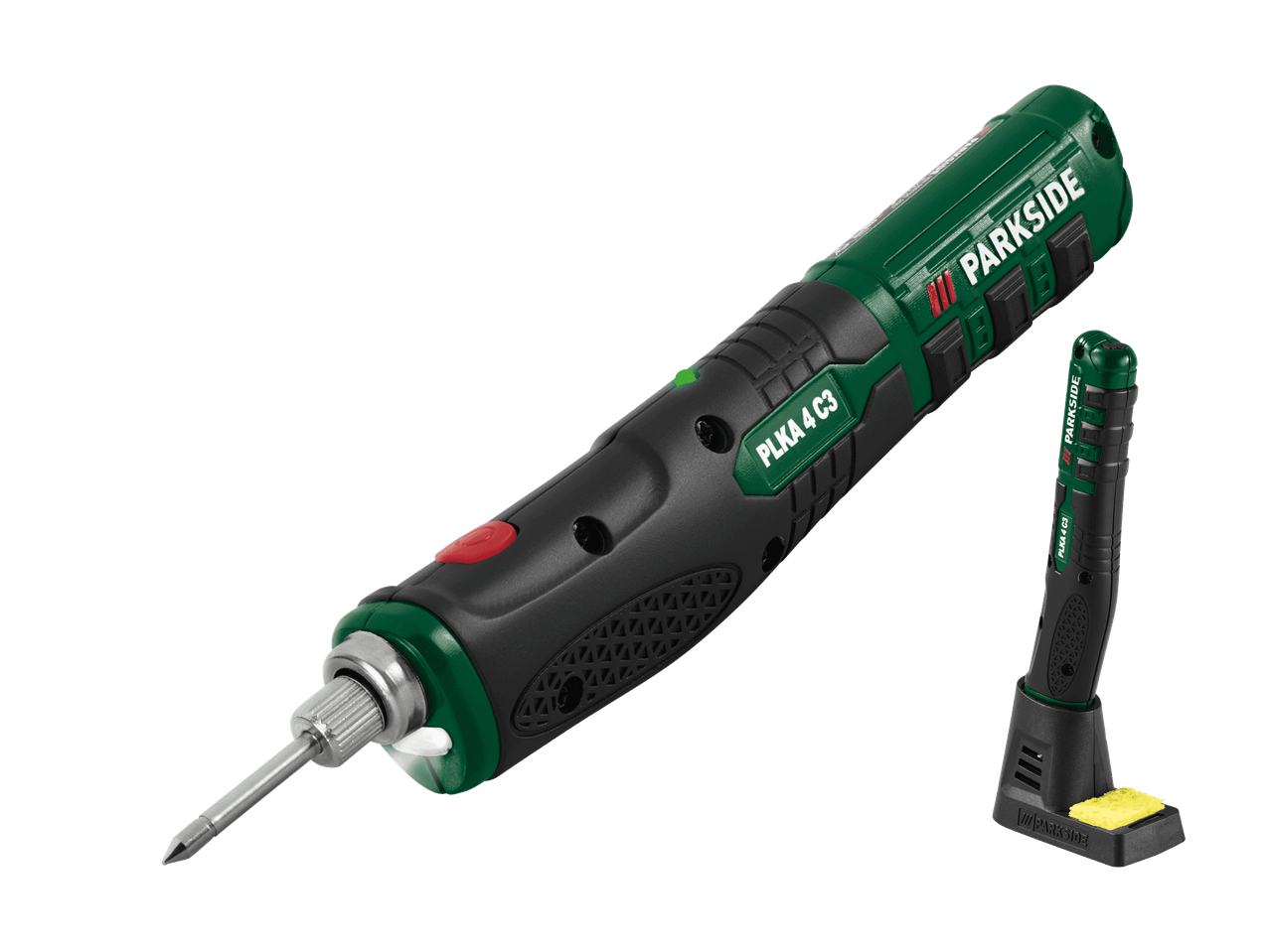 Fer à souder avec station de charge et éponge, en noir et vert