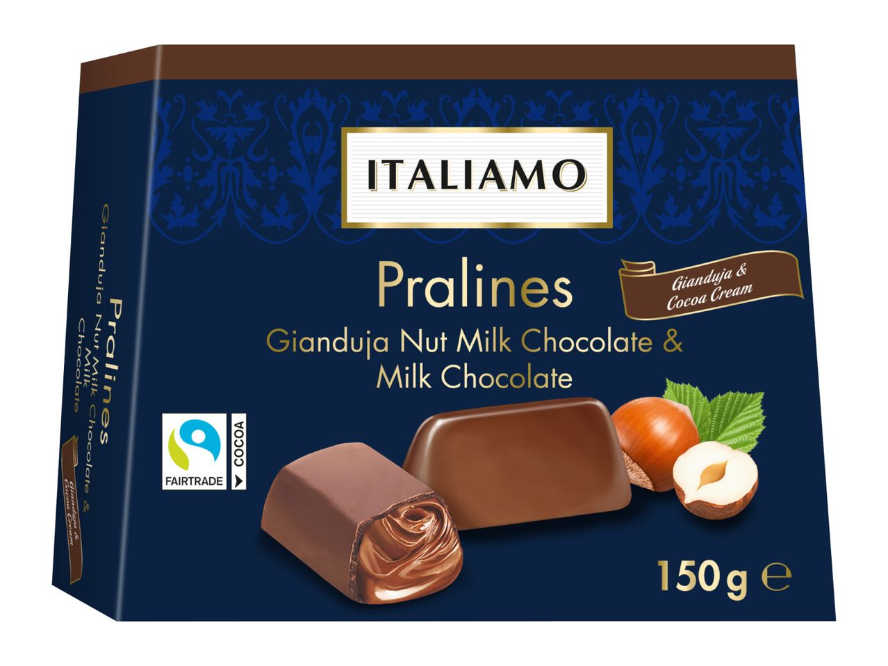 Pralines box with Gianduja Nut Milk Chocolate and Milk Chocolate, 150g.