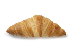 Croissant doré et feuilleté sur fond blanc.