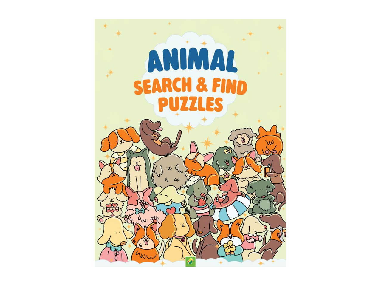 Animal Search & Find Puzzles book cover featuring colorful cartoon dogs.