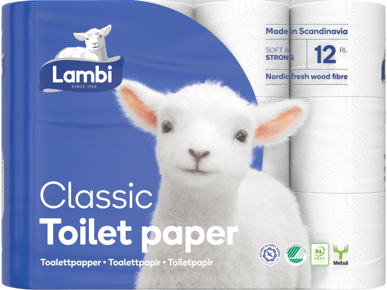 Lambi Classic toalettpapper, 12 rullar.