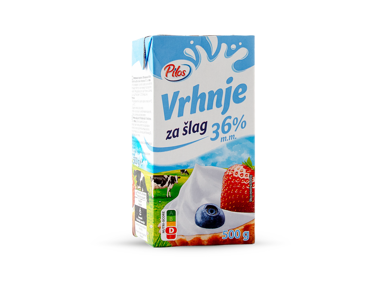 Pilos vrhnje za šlag 36% m.m. s jagodom i borovnicom, 500 g