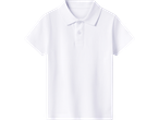 White short-sleeved kids' polo shirt with a collar and two buttons