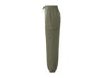 Olive green jogger pants with drawstring waist.