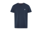 Ein dunkelblaues, kurzärmeliges T-Shirt.